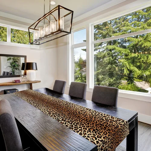 Vista 6 de Camino de Mesa con Estampado de Leopardo de 72 Pulgadas de Largo, Camino de Mesa Estilo Animal, Pañuelos para Tocador, Decoración de Mesa de Burlap