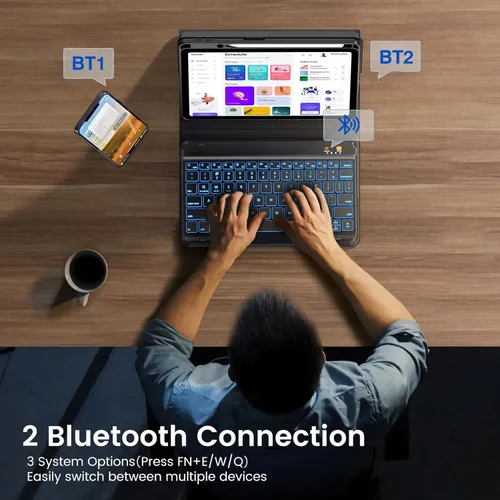 Vista 8 de Funda de teclado para iPad Air 5ª/4ª Pro de 11 pulgadas, funda de teclado inalámbrica desmontable retroiluminada de 7 colores con soporte