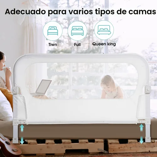 Vista 4 de NUTIKAS Barandilla protectora para cama de bebé para niños pequeños - rieles de cama de 46 pulgadas para niños pequeños para cama individual
