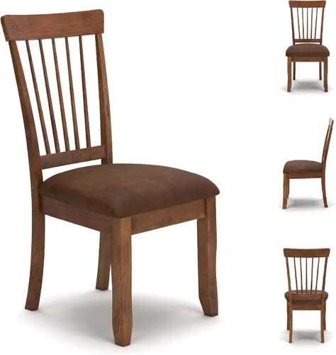 Vista 7 de Signature Design by Ashley Berringer Sillas de comedor con respaldo de husillo de 18" (juego de 2) – Marrón claro rústico con asiento acolchado