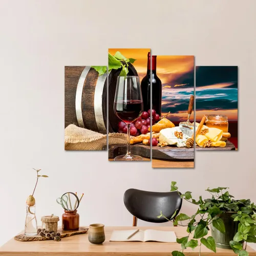 Vista 2 de Conipit Arte de pared para cocina, vino, uvas, lienzo, imagen, botella de vidrio, pintura, impresión, barril, comida, bodegón, obras de arte