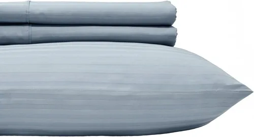 Vista 4 de Royal Hotel Bedding Sábanas a rayas de 600 hilos, juego de sábanas de 4 piezas, 100% algodón, rayas de satén, bolsillo profundo, tamaño Queen, azul