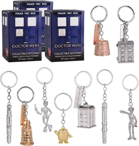 DOCTOR WHO Caja ciega misteriosa, paquete de 3 – Recibe 3 llaveros misteriosos – Colecciona los 9 – Serie 1, Azul, Talla única