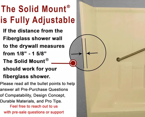 Vista 2 de Kit de montaje de barra de agarre para duchas de fibra de vidrio. The Solid Mount utiliza espaciadores ajustables para su uso en la mayoría