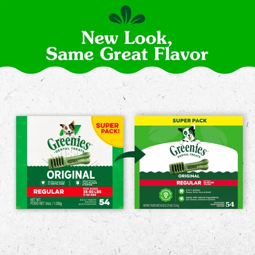 Vista 2 de Greenies Golosinas dentales regulares originales para perros, paquete de 54 onzas (54 golosinas)