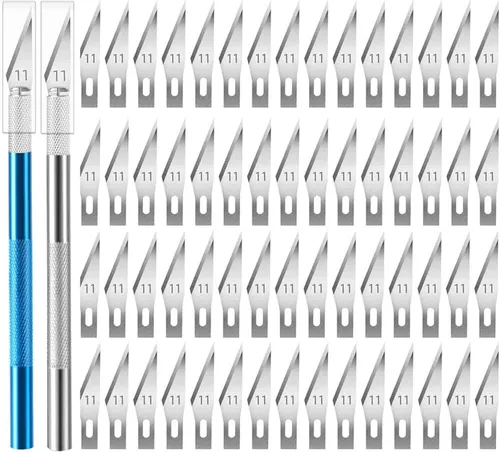 Cuchillo Exacto, 2 cuchillos Exacto con 60 cuchillas Exacto #11, cuchillo de manualidades, cuchillo de pasatiempo, juego de cuchillos Exacto para