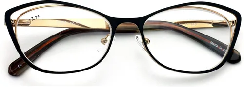 Vista 3 de Gafas de lectura con marco óptico Cateye de alta calidad para mujer, lectores de metal a la moda Negro