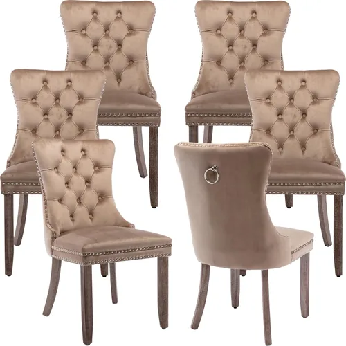 Vista 8 de ODUSE-DAILY - Juego de 2 sillas de cocina y comedor de terciopelo beige, con capitoné, tapizadas en terciopelo, estructura de madera maciza