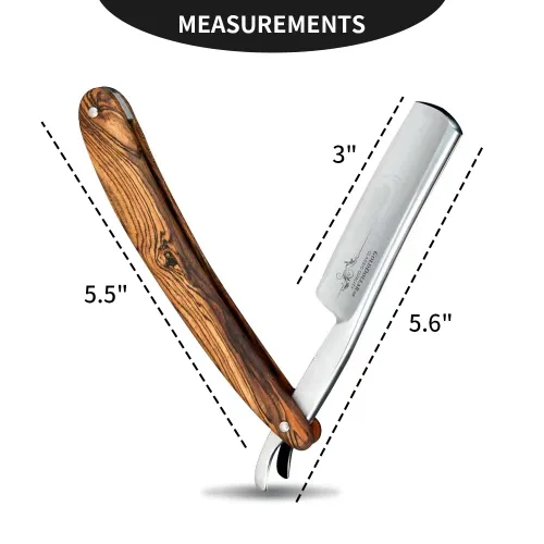 Vista 3 de Maquinilla de afeitar recta con mango de madera listo para peluquería de hombres, kit de afeitar de borde recto, maquinilla de afeitar profesional