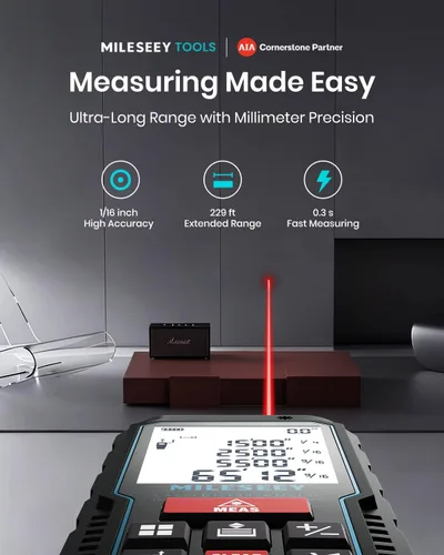 Vista 2 de MiLESEEY - Dispositivo de medición láser, 229 pies, cinta métrica láser digital con sensor de ángulo electrónico mejorado, precisión de ± 0.079 in