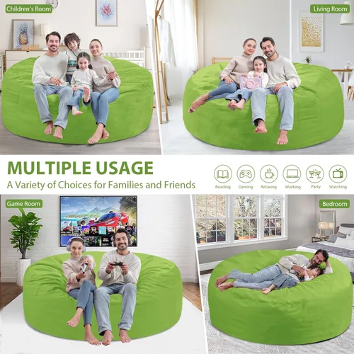 Vista 29 de Puf de 5 pies, puf grande con relleno de espuma viscoelástica, sofá puff esponjoso con funda de terciopelo holandés, puf redondo para sala de estar