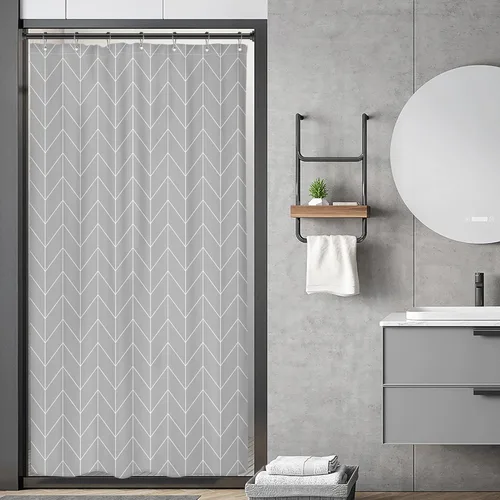 Vista 12 de Riyidecor - Cortina de ducha Chevron con diseño geométrico de espiga, 72 pulgadas de ancho x 96 pulgadas de alto, a rayas, extra larga, simple