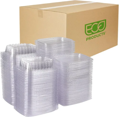 Vista 19 de ECO PRODUCTS Contenedores de delicatessen compostables de 12oz transparentes rectangulares con tapas, caja de 300, para preparación de comidas