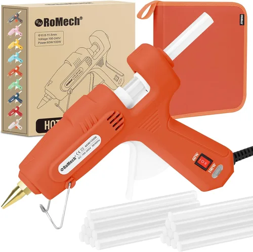 Vista 10 de ROMECH Pistola de pegamento caliente de tamaño completo con potencia dual de 60/100 W y 21 barras de pegamento caliente (7/16"), pistola