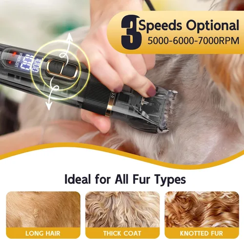 Vista 5 de FURBONA Kit de aseo para perros con pantalla LED, 3 velocidades, bajo ruido, recargable, inalámbrico, resistente al agua para perros, gatos