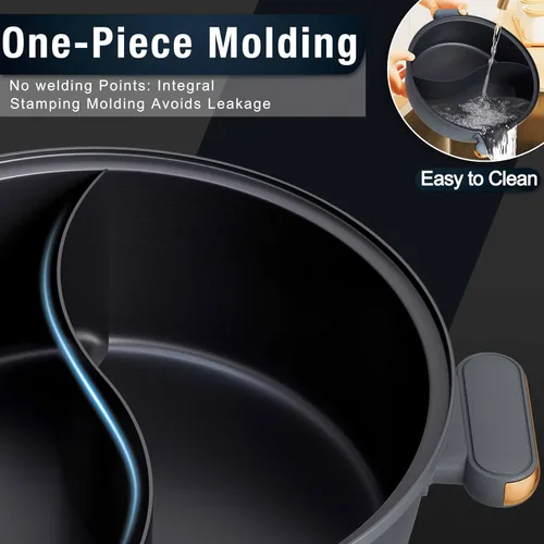 Vista 6 de Dezin Olla eléctrica con divisor, olla Shabu Shabu Shabu de doble sabor de 6 L, olla eléctrica antiadherente extraíble de doble cara, olla china