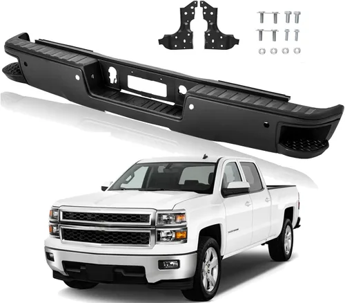 Ensamble de parachoques trasero compatible con Chevy Silverado/GMC Sierra 2014-2018 1500 CON AGUJERO PARA SENSOR, acero carbono, textura negro