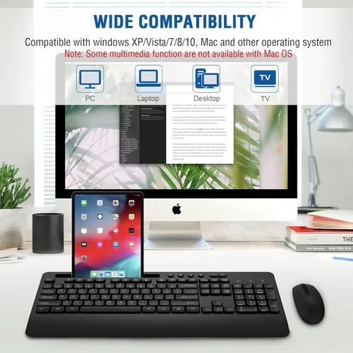 Vista 7 de EDJO - Combo de teclado y mouse inalámbricos, teclado ergonómico de computadora de tamaño completo 2.4G con reposamuñecas y mouse inalámbrico