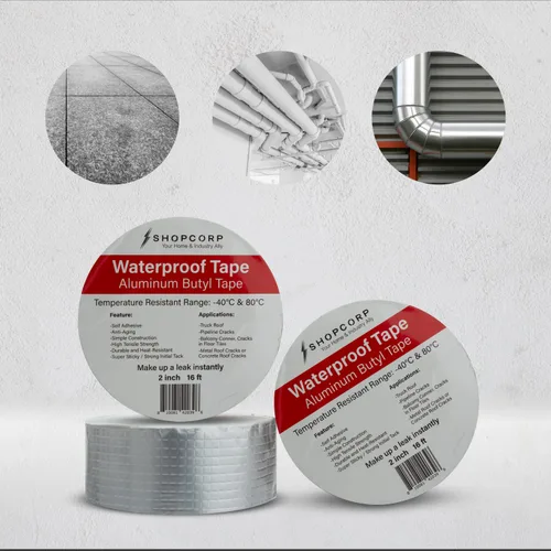 Vista 2 de Cinta multiusos de butilo de aluminio plateado impermeable – Lámina profesional de alta resistencia al calor plateada para sellar, parchear