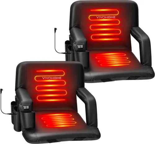 VIVOHOME Heated Stadium Seats with Back Support, 2 Pack Bleacher Chairs with 12V 20W PD Fast Charging Type C Port, 3 Levels of Heat, NTC Overheat