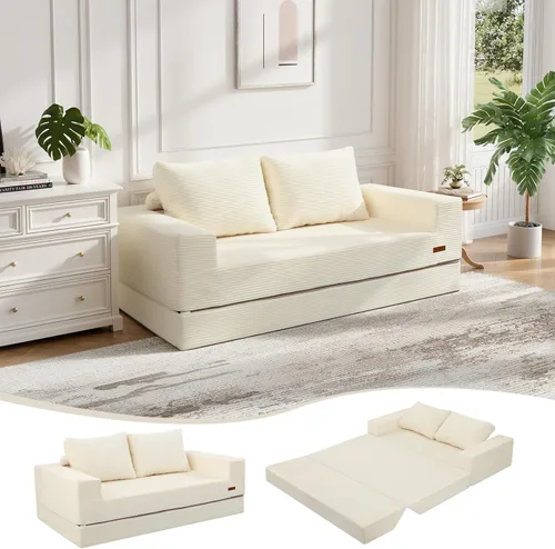 Vista 24 de COMAX Sofá cama futón, sofá cama plegable 4 en 1 con reposabrazos en forma de L, silla plegable convertible, colchón plegable para sala de estar