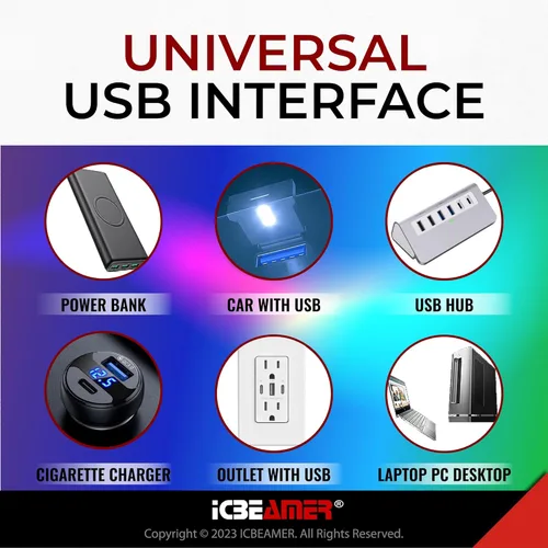 Vista 4 de ICBEAMER Adaptadores tipo C, luz LED de ambiente USB, paquete de 1 unidad (blanco) Interfaz inteligente enchufable en miniatura LED luz nocturna