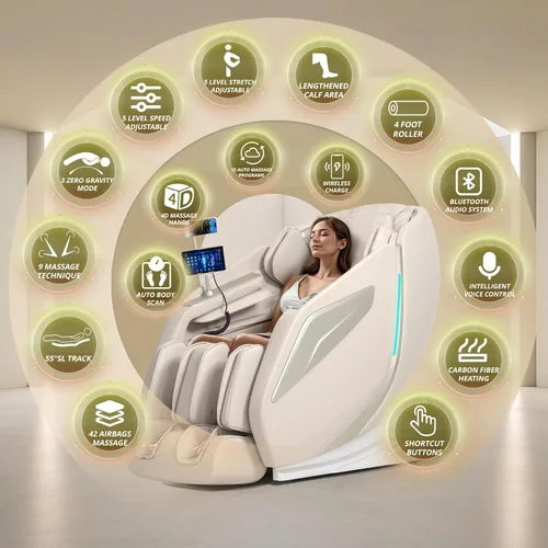 Vista 3 de HealthRelife Silla de Masaje 4D de Cuerpo Completo con Gravedad Cero Reclinable - Riel SL de 55", 15 Modos Automáticos, 11 Técnicas de Masaje, 40