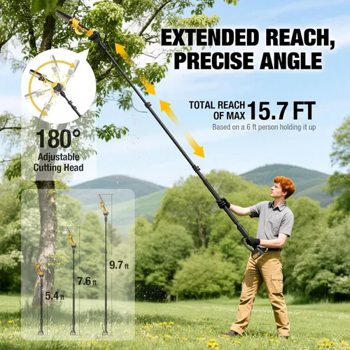 Vista 3 de Sierra de poste eléctrica 2 en 1 - Mini motosierra sin escobillas de 6 pulgadas con poste de extensión, 2 baterías de 3.0Ah, engrasado automático