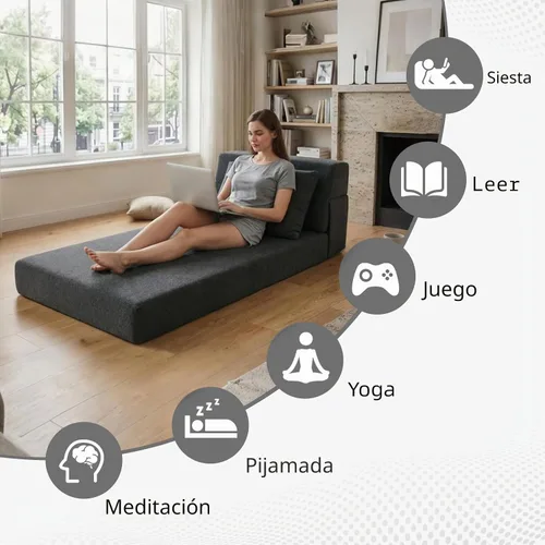 Vista 84 de Sofá cama plegable, silla convertible con almohada Gris claro