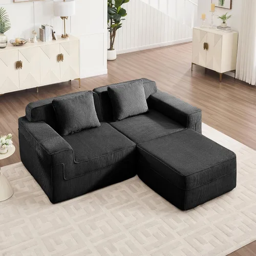 Vista 22 de Modular 2 Seat L Shape Sectional Boneless Sofa, Cloud Sectional Couch with Deep Seat, Modern Modular 2-Seat Sofa Couch with Throw Pillows and 1