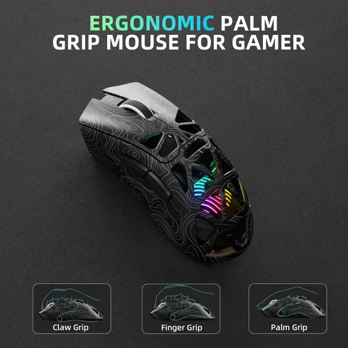 Vista 9 de Aula SC620 - Ratón inalámbrico para juegos, triple modo de 2.4 GHz/USB-C/BT5.3 con 12000 DPI, mouse macro gamer programable con llave de fuego