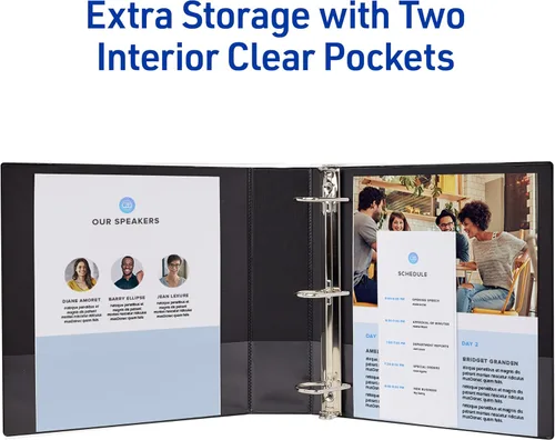 Vista 6 de Avery Carpeta duradera con tapa transparente con 3 argollas inclinadas de 2 pulgadas, 1 carpeta azul oscuro (17034)