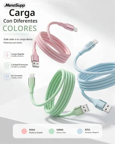 Vista 2 de Cargador para iPhone de carga rápida, paquete de 3 cables Lightning de 10