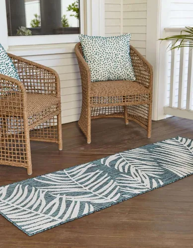 Vista 16 de Unique Loom - Tapete de la colección Outdoor Botanical, diseño de palmera (4.1 pies x 6.1 pies, rectangular, color azul/azul marino)