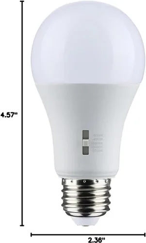 Vista 2 de Accesorio - Lámpara de repuesto de base media LED seleccionable A19 CCT de 5 W, 4.57 pulgadas de largo y 2.36 pulgadas de ancho, 14 W