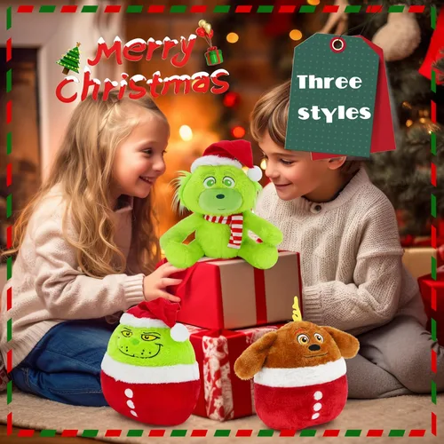 Vista 6 de Decoración de Navidad de peluche, muñeco de monstruo verde de peluche de Navidad, adecuado para decoraciones de Navidad regalos (monstruo verde A)