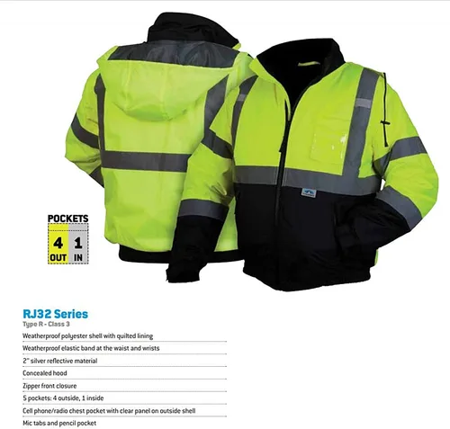Vista 6 de Pyramex RJ32 Series Waterproof Hi-Vis Orange Lime Bomber Jacket with Quilted Lining - Size Large
