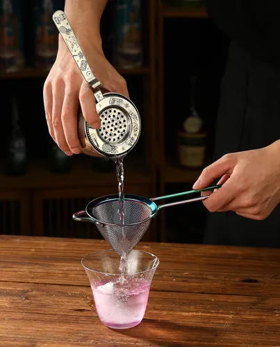 Vista 7 de Colador de cóctel de malla fina, acero inoxidable, mango largo, juego de 2 (arco iris, juego de 2)