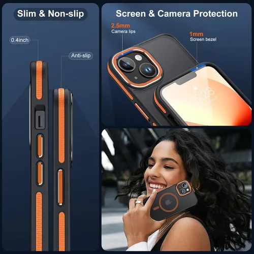 Vista 6 de JAME Funda magnética para iPhone 13 y iPhone 14, [compatible con magnético] [protección de grado militar a prueba de golpes] Funda delgada
