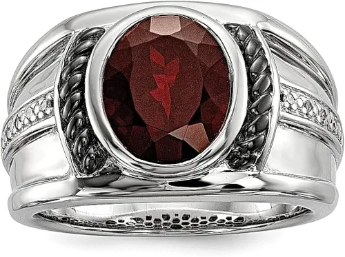 925 Sterling Silver Black Garnet Diamond Oval Mens Ring White Night Gemstone Man Fine Jewelry For Dad Mens Gifts For Him