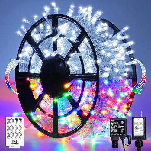 Vista 47 de JMEXSUSS 500 luces LED verdes de Navidad para interiores y exteriores, 8 modos de 163 pies, tira de luces verdes enchufables, cable transparente