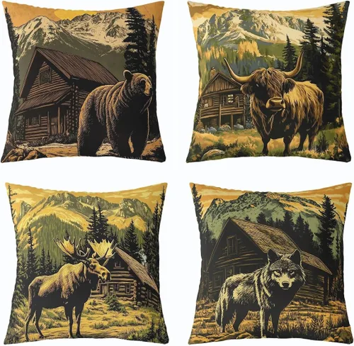 Vista 28 de Feelyou Fundas de Almohada Decorativas de León 16"x16" Juego de 4 Funda de Cojín Suave de Tigre Decoración de Lobo Funda de Almohada de Leopardo