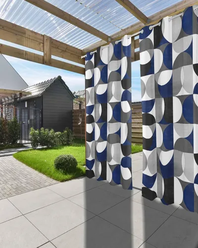 Vista 3 de Abstract Geomrtry Outdoor Curtains for Patio Waterproof Drapery,Grommet Window Curtain Drapes for Living