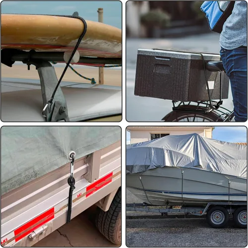 Vista 3 de Cuerda elástica de 12 pulgadas con gancho de mosquetón, cuerdas elásticas negras de 13 pulgadas de grosor, correas elásticas resistentes al aire