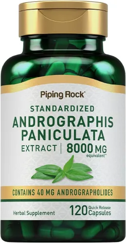 Piping Rock Andrographis Paniculata Extract | 120 cápsulas | Suplemento herbario estandarizado | Sin OMG, sin gluten