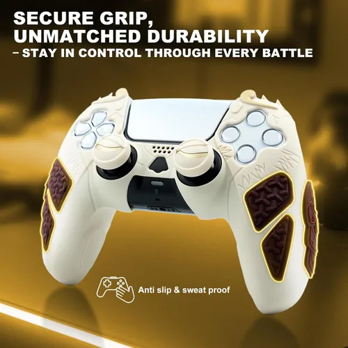 Vista 6 de Grip Cover for PS5 Controller, Wukong-Inspired Ergonomic Silicone Cover with Fiery Eyes Joystick Caps, Chainmail Grip Design & Somersault Cloud Back