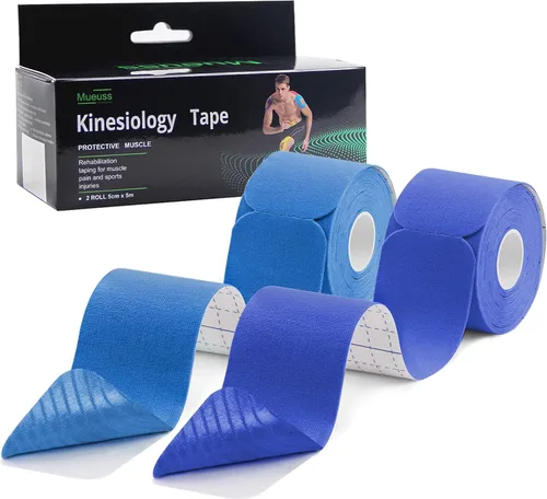 MUEUSS Cinta de kinesiología elástica de algodón atlético, tiras precortadas, cinta impermeable para proteger músculos, rodillas, hombros, fascitis