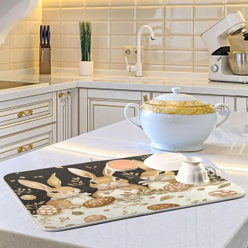 Vista 41 de Tapete de secado de platos de gnomos del día de San Patricio para encimera de cocina, tréboles, tapete de secado de microfibra, absorbente