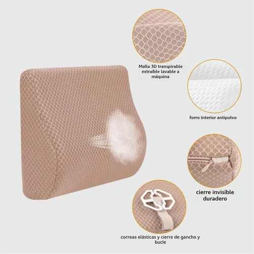 Vista 4 de Almohada de apoyo lumbar de espuma viscoelástica para coche - Soporte para la espalda para asiento de coche (Beige)
