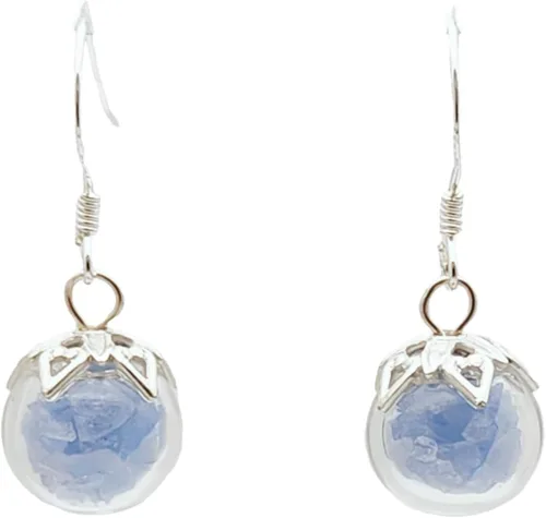 Vista 4 de Pendientes colgantes de plata de ley 925 con bola de cristal luminosa que brilla en la oscuridad, hechos a mano